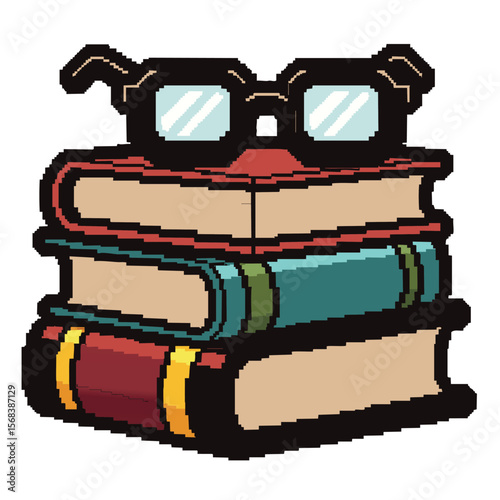 Pixel Art Books and Glasses: A Charming Illustration for Education and Knowledge