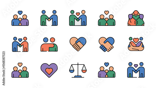 Vector art of diverse icons representing love and connection