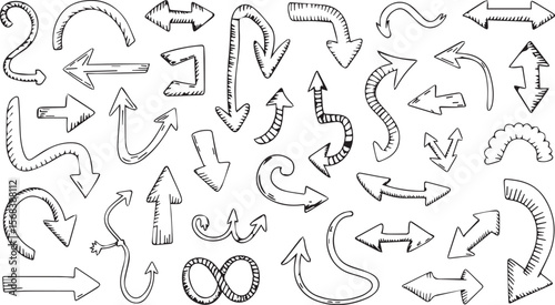 Vector art of collection of hand drawn arrows in various styles
