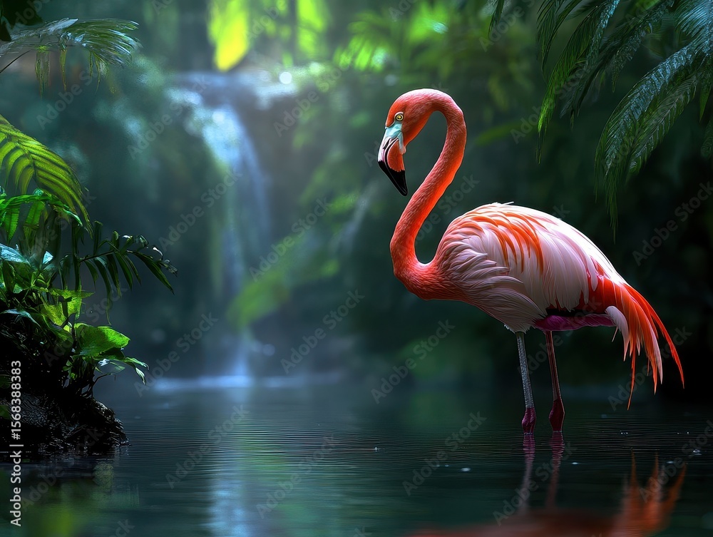 Fototapeta premium Flamingo wading in water