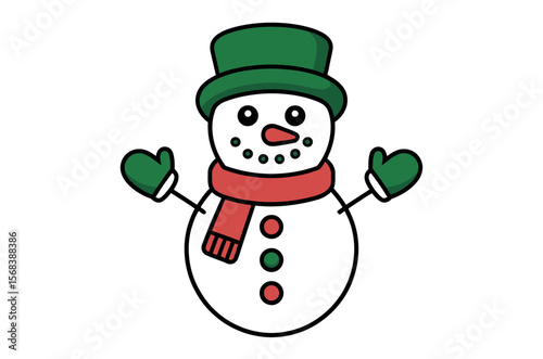 Cute cartoon snowman with winter accessories.