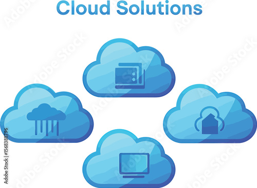 Illustration of cloud solutions with various icons on a white background space
