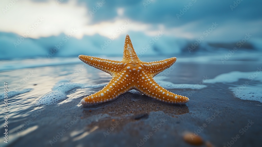 Orange starfish shining under ocean sky illustration images Orange starfish shining under ocean sky illustration images