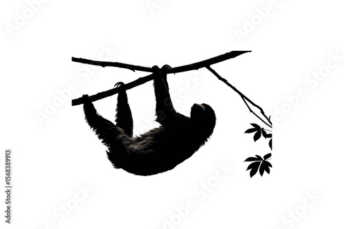 Three Toed Sloth Silhouette On White Background.01