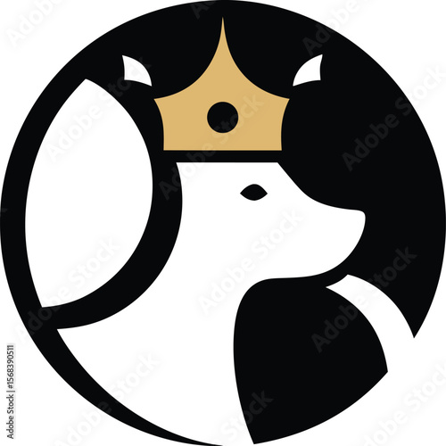 Regal Polar Bear Symbol: A majestic symbol presents a regal polar bear wearing a gold crown, in a black circular design. This graphic embodies the spirit of nobility, elegance, and royalty.