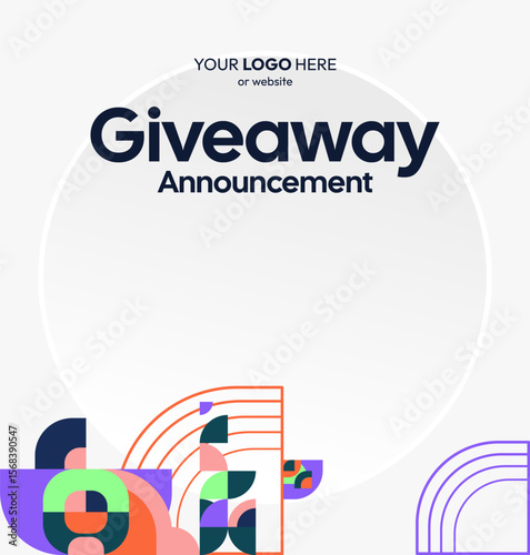 Giveaway winner announcement social media post template with colorful geometric design. Perfect for business, cover, online store and poster. Giveaway background illustration