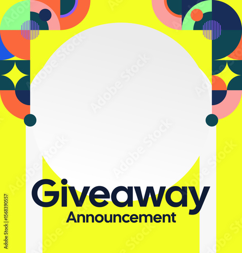 Giveaway winner announcement social media post template with colorful geometric design. Perfect for business, cover, online store and poster. Giveaway background illustration
