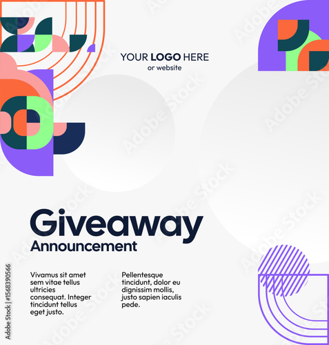 Giveaway winner announcement social media post template with colorful geometric design. Perfect for business, cover, online store and poster. Giveaway background illustration