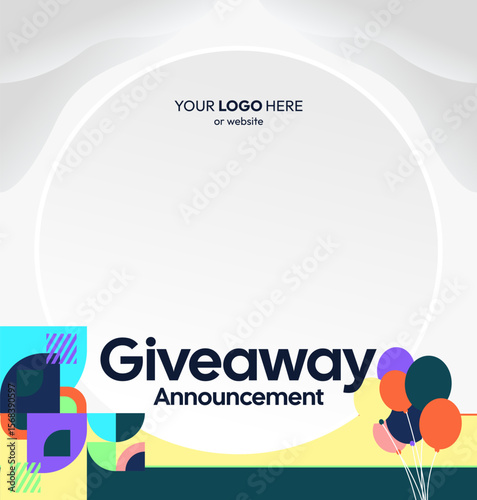 Giveaway winner announcement social media post template with colorful geometric design. Perfect for business, cover, online store and poster. Giveaway background illustration