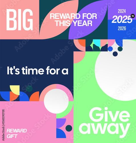 Giveaway winner announcement social media post template with colorful geometric design. Perfect for business, cover, online store and poster. Giveaway background illustration