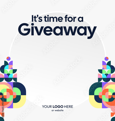 Giveaway winner announcement social media post template with colorful geometric design. Perfect for business, cover, online store and poster. Giveaway background illustration