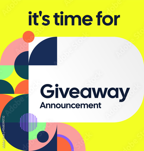 Giveaway winner announcement social media post template with colorful geometric design. Perfect for business, cover, online store and poster. Giveaway background illustration