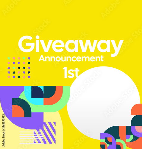 Giveaway winner announcement social media post template with colorful geometric ornaments. Perfect for business marketing. Festive giveaway background