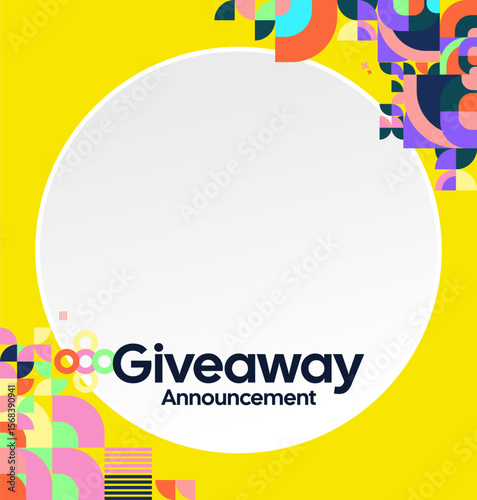 Giveaway winner announcement social media post template with colorful geometric ornaments. Perfect for business marketing. Festive giveaway background