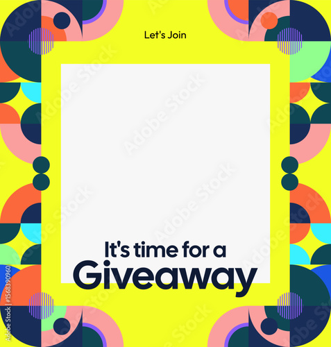 Giveaway winner announcement social media post template with colorful geometric ornaments. Perfect for business marketing. Festive giveaway background