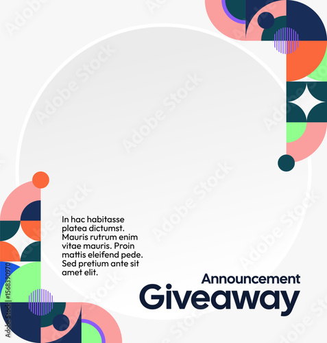 Giveaway winner announcement social media post template with colorful geometric ornaments. Perfect for business marketing. Festive giveaway background