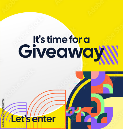 Giveaway winner announcement social media post template with colorful geometric ornaments. Perfect for business marketing. Festive giveaway background