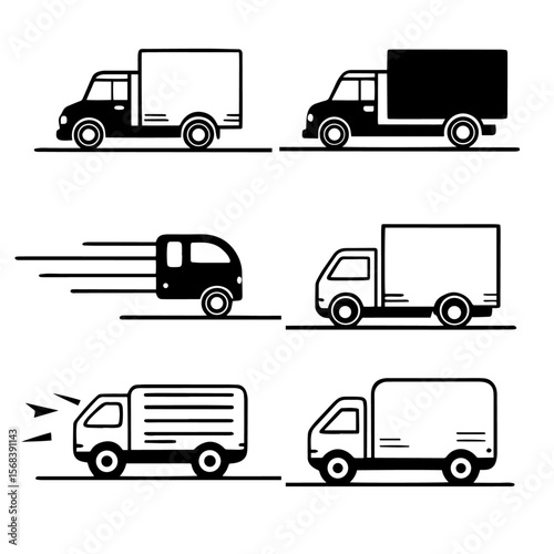 delivery truck, truck icon, shipping icon, logistics, transportation, courier, delivery icon, express delivery, freight, fast delivery, cargo, black and white icon, motion lines, transport icon, minim