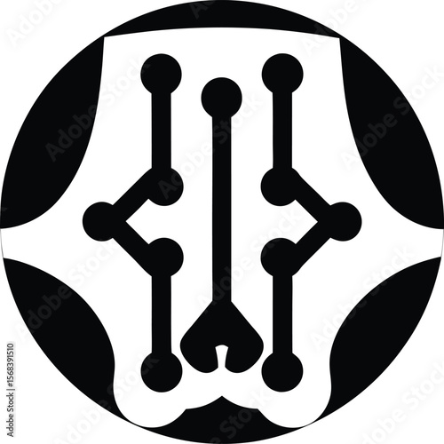 Technological Essence: A symbolic graphic of interconnected circuitry within a circular frame, this image reflects the essence of technological progress and connectivity.