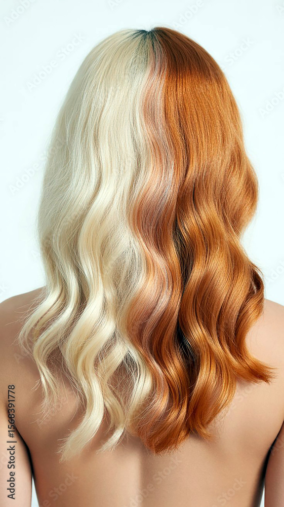 Naklejka premium Blonde and Copper Red Wavy Hair Half and Half Style