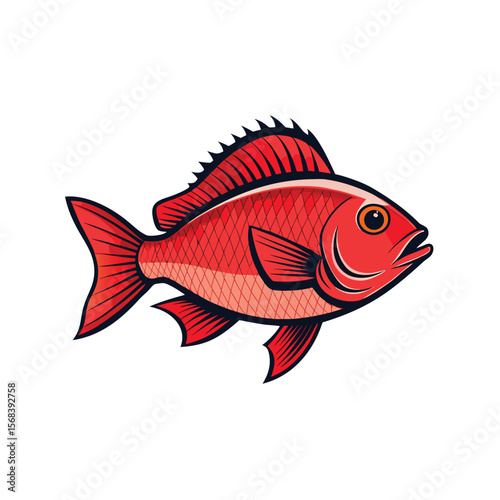 A vibrant red snapper fish illustrated in a vintage style isolated on white background