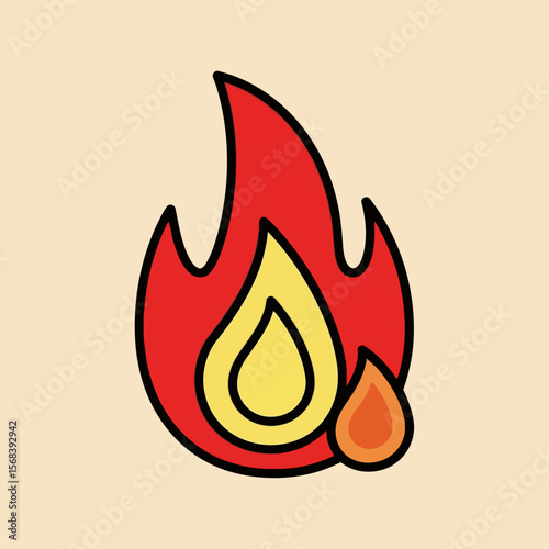 Vector art of a stylized illustration of a flame with drops of fire
