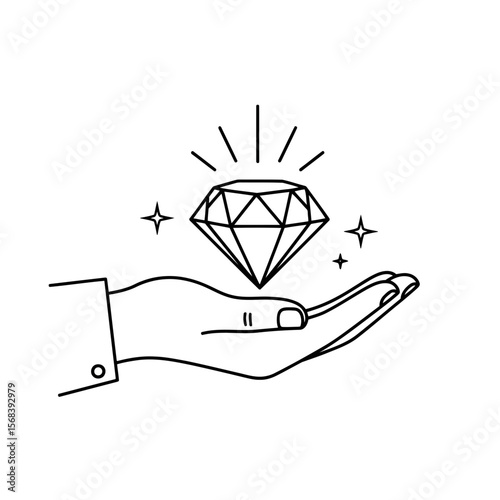 Vector art of a hand holds a sparkling diamond isolated on white background