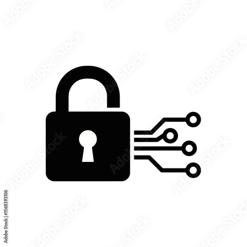 Vector art of digital lock icon with circuit connections isolated on white background