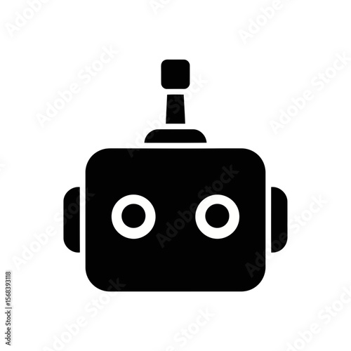 Vector art of a simple black robot head icon isolated on white background