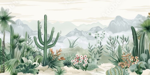 Serene desert botanical illustration