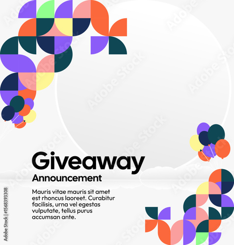 Social Media Templates Announcement Giveaway Winners. Festive background with cheerful colorful geometric art for announcement of prize winners
