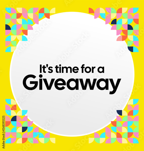 Social Media Templates Announcement Giveaway Winners. Festive background with cheerful colorful geometric art for announcement of prize winners