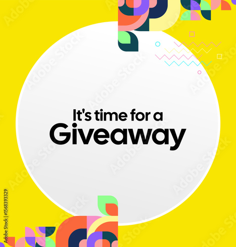 Social Media Templates Announcement Giveaway Winners. Festive background with cheerful colorful geometric art for announcement of prize winners