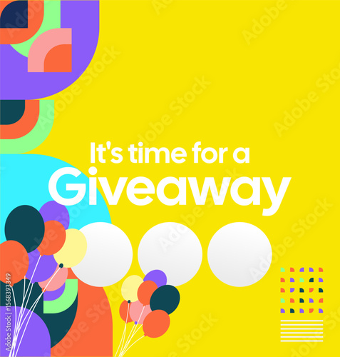 Social Media Templates Announcement Giveaway Winners. Festive background with cheerful colorful geometric art for announcement of prize winners