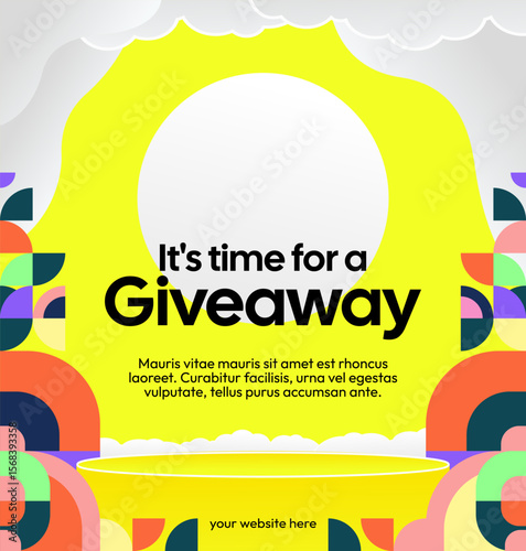 Social Media Templates Announcement Giveaway Winners. Festive background with cheerful colorful geometric art for announcement of prize winners