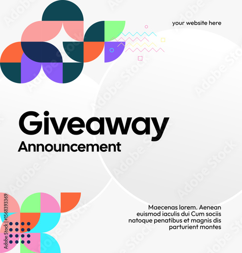 Social Media Templates Announcement Giveaway Winners. Festive background with cheerful colorful geometric art for announcement of prize winners