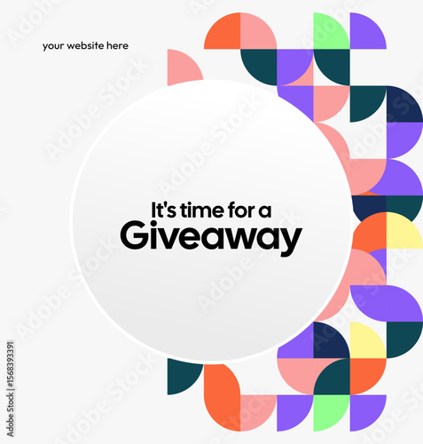 Social Media Templates Announcement Giveaway Winners. Festive background with cheerful colorful geometric art for announcement of prize winners
