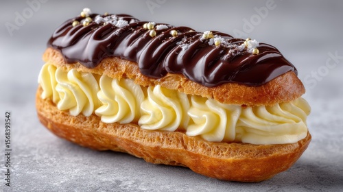 Elegant chocolate eclair with rich filling  dessert treat