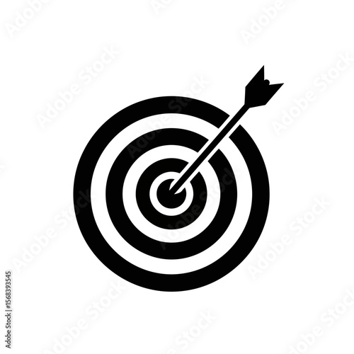 Vector art of arrow hitting the bullseye on a target isolated on white background