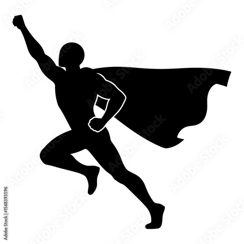 Vector art of a superhero in a cape flies forward with a determined pose, isolated on white background