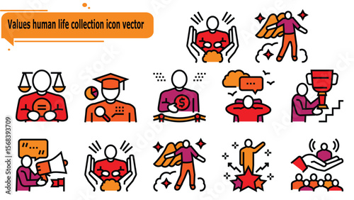   Values human life collection icon vector