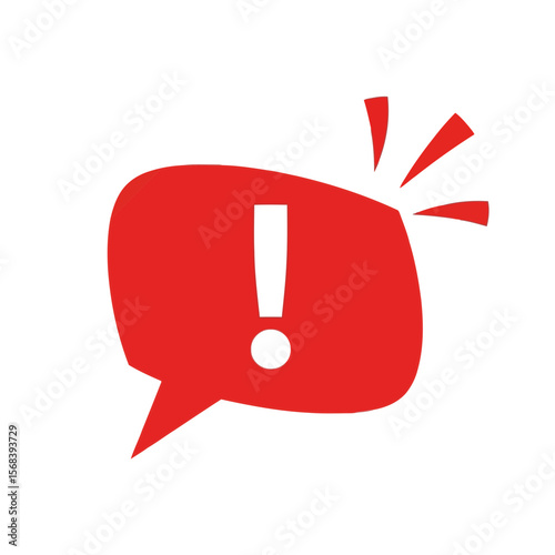Vector art of a red speech bubble with a white exclamation mark inside, indicating an alert or important message, isolated on white background