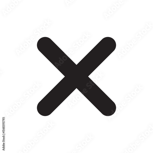 Bold black cancel icon. Black x icon. Rounded cross symbol vector flat design.