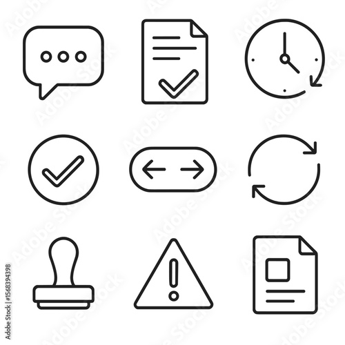 Feedback & Revision Icons. Outline style icons of Feedback & Revision Cycle: comment bubble, change request sheet, version history