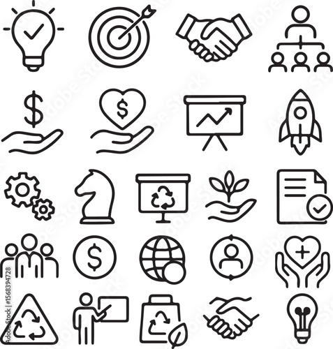 Sustainable Business Growth Icons Strategy, Teamwork, and Innovation