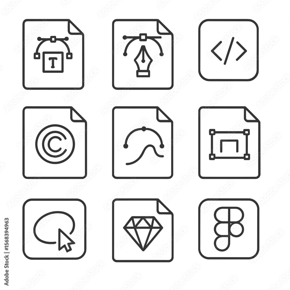 Vector File Icons. Line style icons of Vector Graphics Formats: .ai artwork, .eps file, .svg icon, .cdr corel file, .pdf vector,