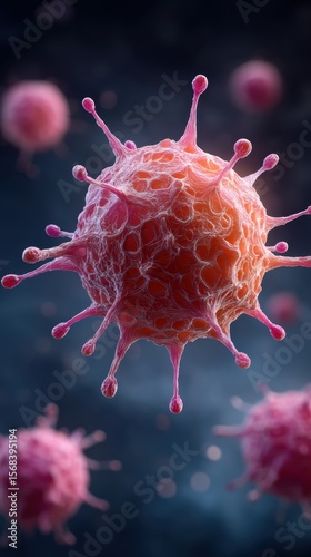 Detailed microscopic cancer cells on dark background