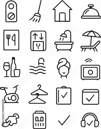 Hotel Amenities Icons Clean, Simple Line Art Graphics for Websites and Apps