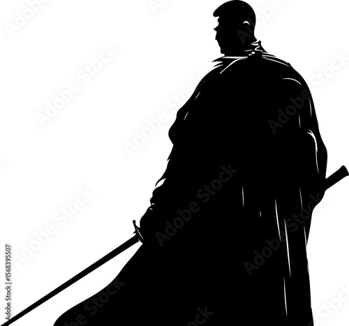 silhouette of a medieval knight with sword
