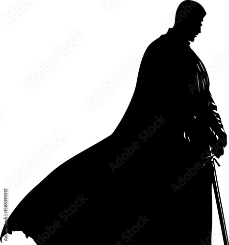 silhouette of a medieval knight with sword